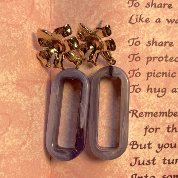 FUNKY Purple Rectangle with Gold Flower Earrings - Picture 3 of 3